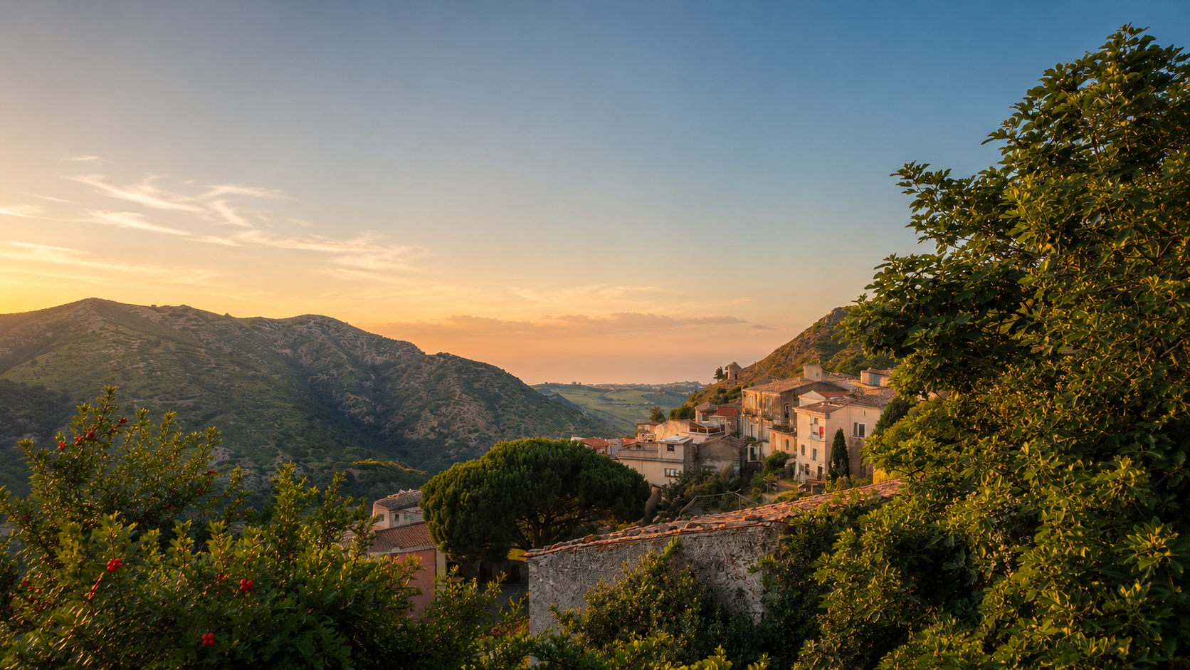 Panorama siciliano al tramonto